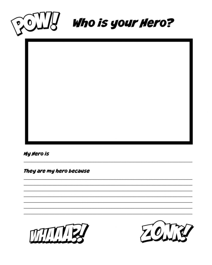 Engaging writing activity for kids to add details to main ideas in grade two Second grade Super Hero Supporting Details worksheet with colorful illustrations