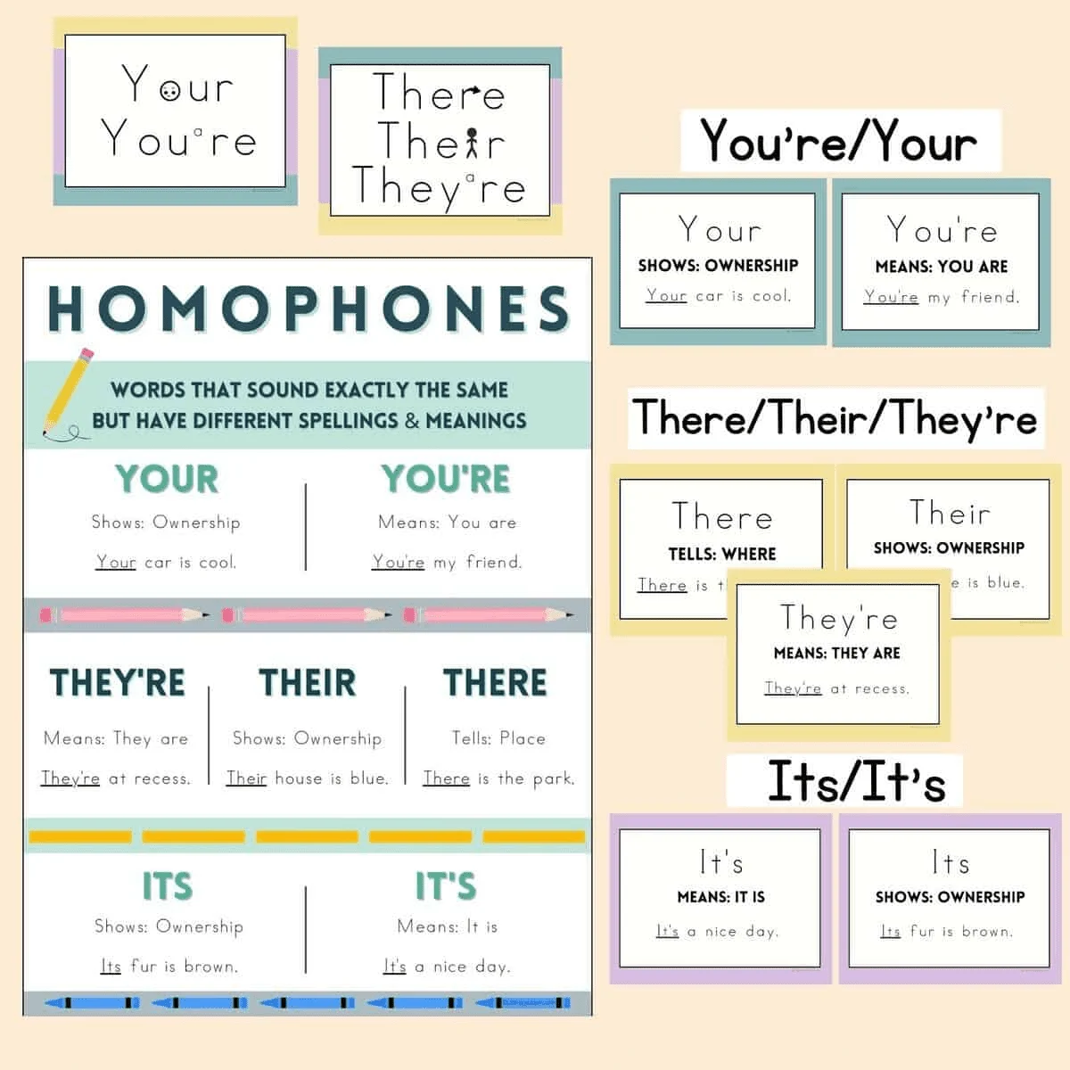Second grade students filling out a homophones worksheet focusing on they're and their
