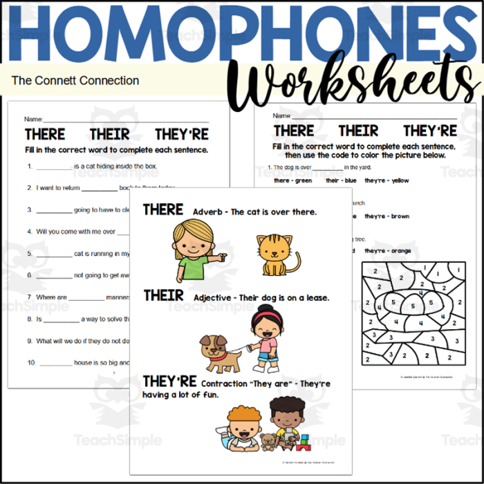 Second grade students filling out a homophones worksheet focusing on they're and their