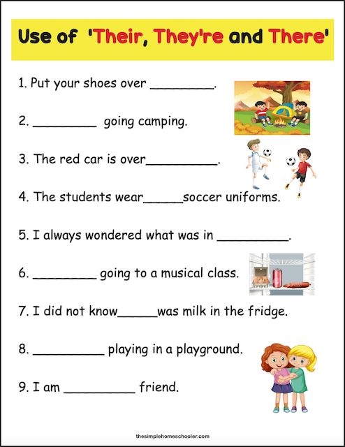 Second grade students filling out a worksheet on homophones they’re and their in a life science class