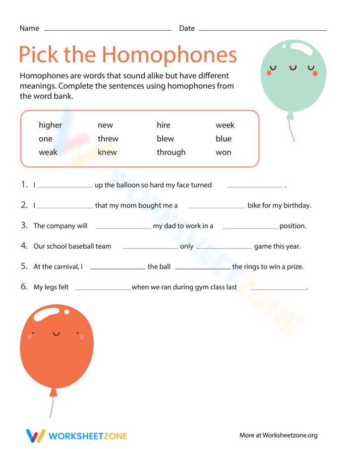 Second Grade History Pick the Homophones worksheet number 6 in use Second grade student completing a Pick the Homophones worksheet using a word bank to fill in sentences