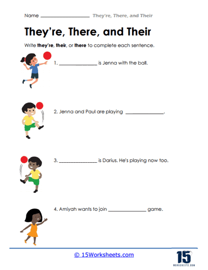 Second grade students filling out a worksheet choosing between they're and their in sentences