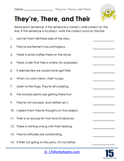 Second grade students filling out a worksheet on homophones they're and their