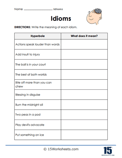 Second grade students completing a Mixed-Up Idioms worksheet by matching idioms with their meanings and drawing pictures