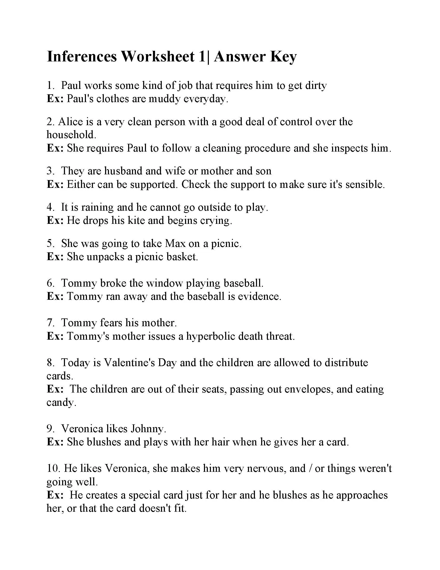 Second grade geometry worksheet showing students using context clues and visual evidence to practice making inferences about shapes and spatial relationships