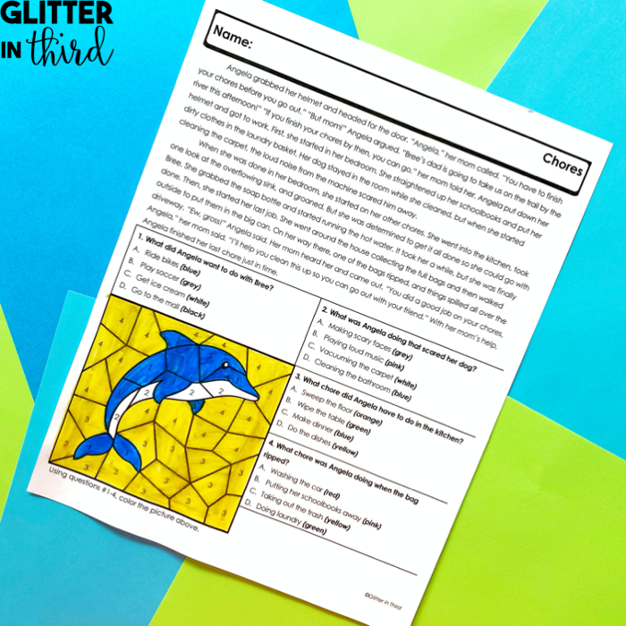 A second grade worksheet showing a picture of a cat with a ball of yarn and asking students to identify clues and make inferences about what the cat is doing