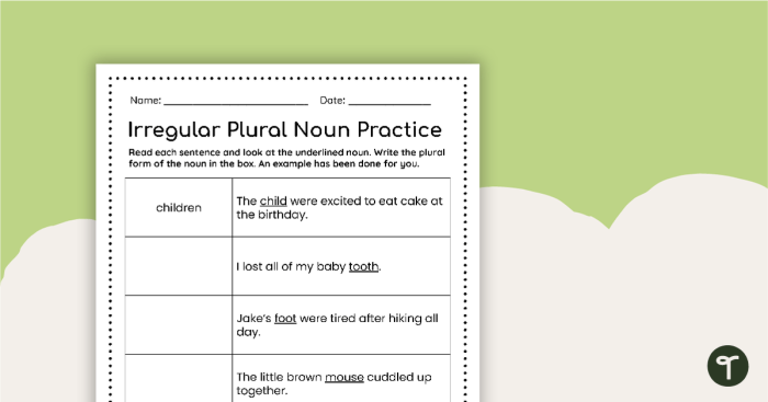 Second grade students working on an end of year irregular plural nouns check-in worksheet