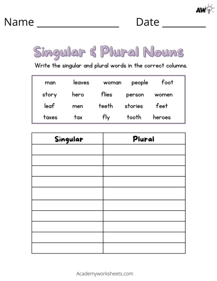 Second grade students completing an irregular plural nouns worksheet for end of year review