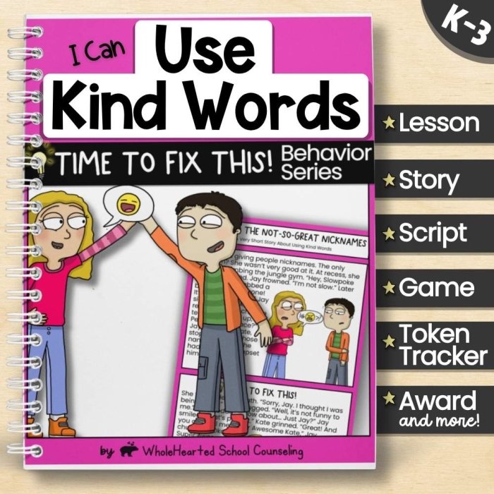 Illustration of students practicing kind communication skills with the How to Use Kind Words worksheet Second graders engaging with the How to Use Kind Words worksheet during a classroom activity