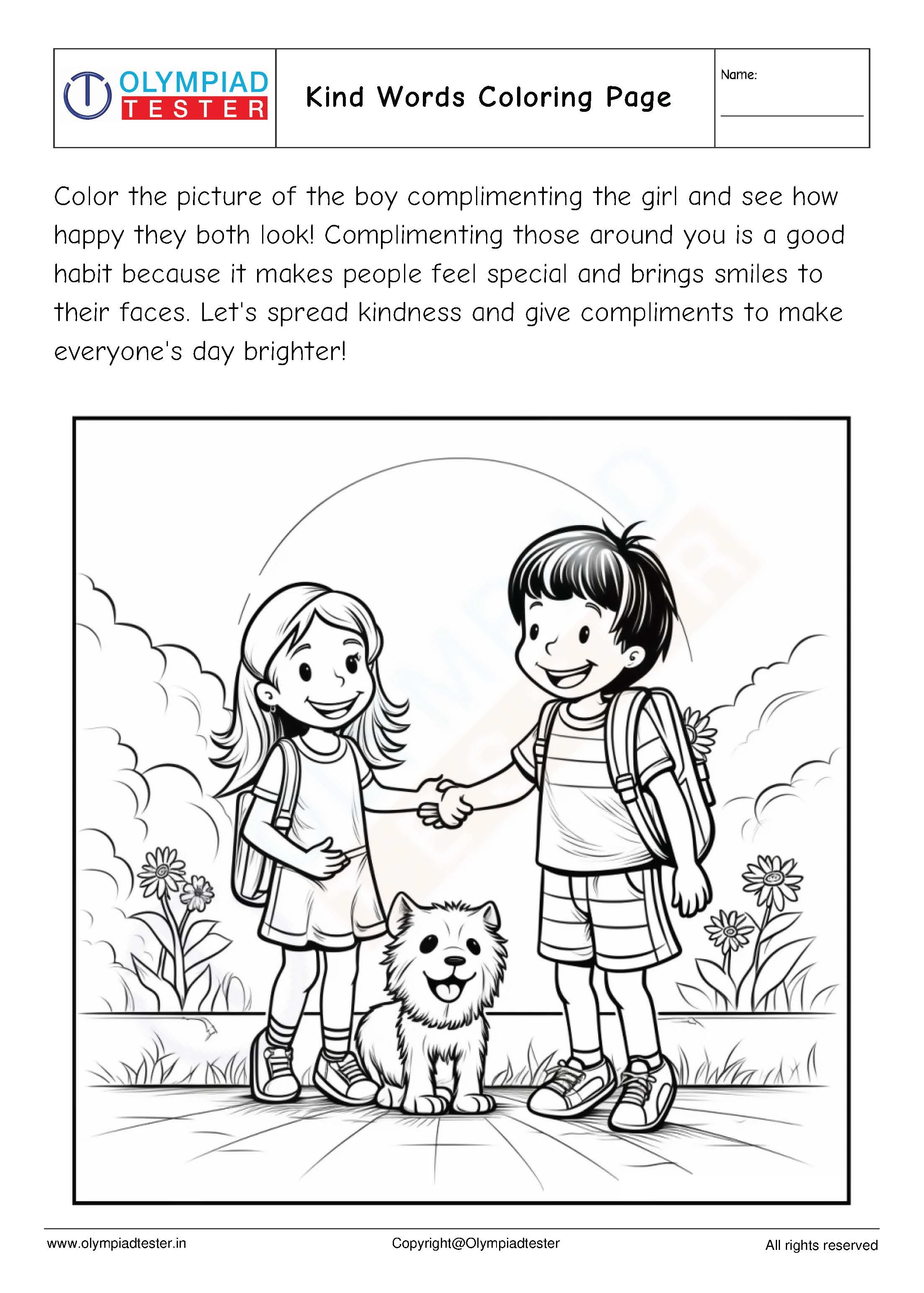 How to Use Kind Words worksheet for interactive learning activities Worksheet demonstrating the use of kind words for second-grade students