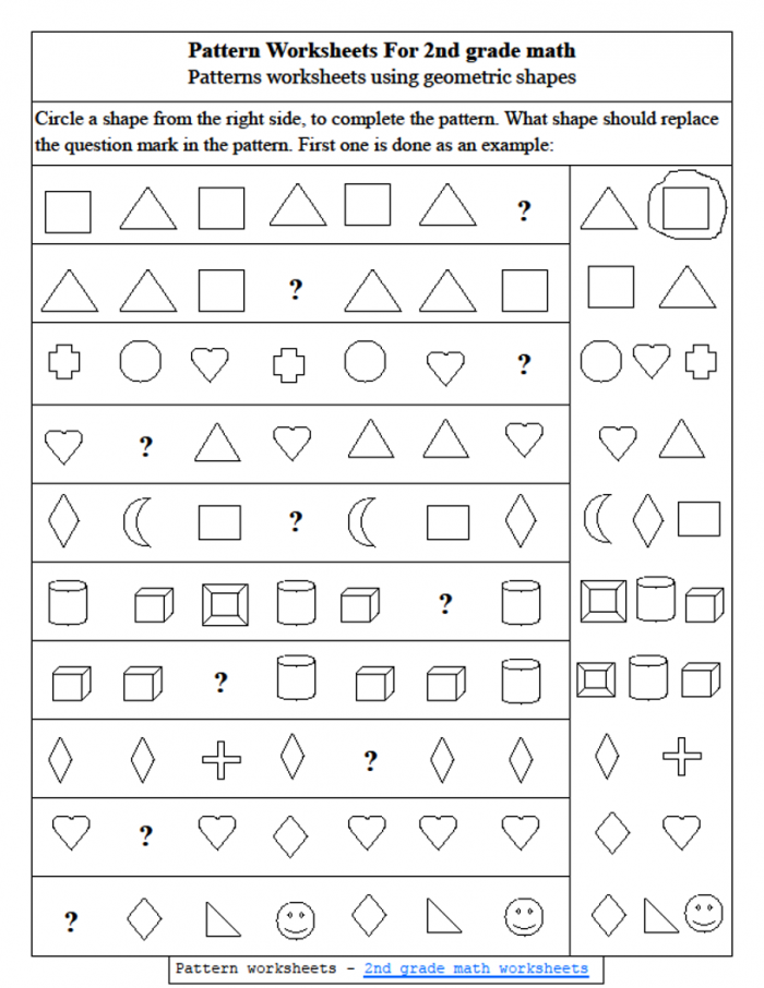 Engaging numbers and counting puzzle for young learners to identify the next shape in the sequence Second Grade worksheet featuring geometric patterns to complete and enhance logical thinking