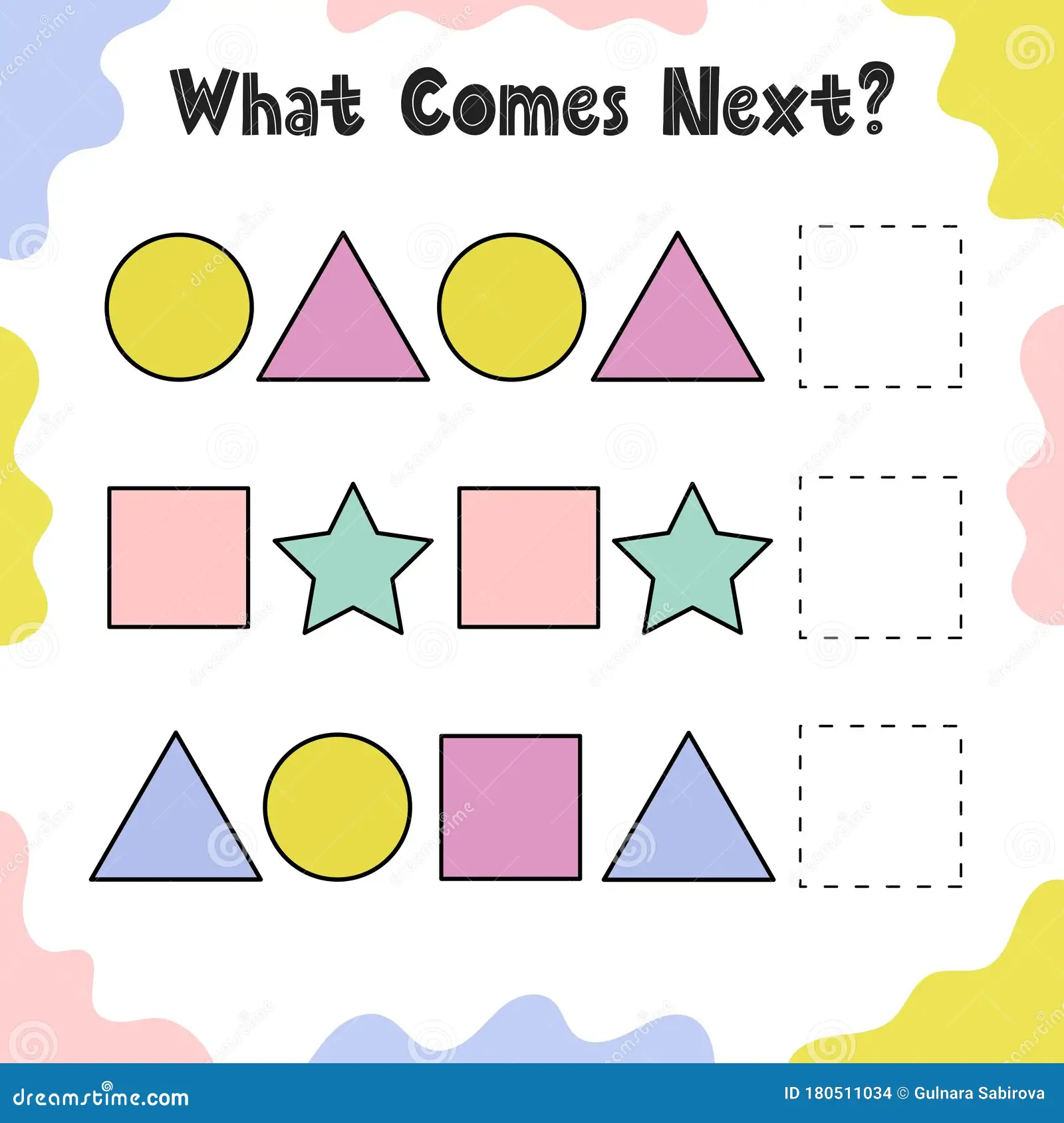 Geometric Patterns: What Comes Next? puzzle worksheet for young learners, image 16 Second Grade Numbers and Counting worksheet featuring geometric patterns for logical reasoning