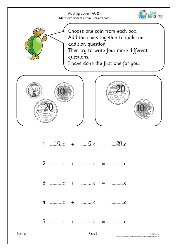 Adding Dollars and Coins Practice Sheet for Elementary Math Learners Second grade student counting coins and dollar bills to calculate the total cost of a jacket on a math worksheet
