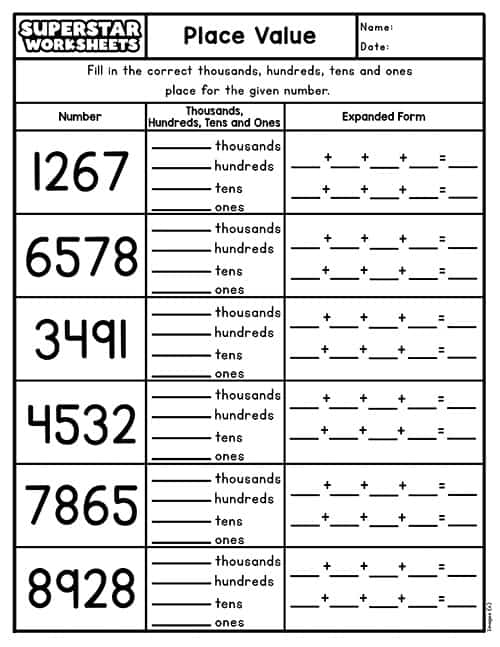 Second Grade worksheet on Money and Place Value featuring hundreds, tens, and ones with U.S. bills