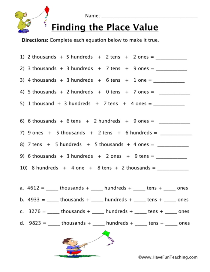 Second Grade worksheet focusing on money and place value with hundreds, tens, and ones