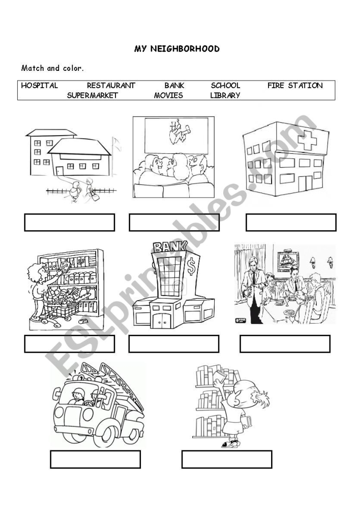 Phonics worksheet for Second Grade Worksheet featuring Neighborhood Nouns for second graders to practice common nouns. Engaging phonics activity for enhancing parts of speech skills.