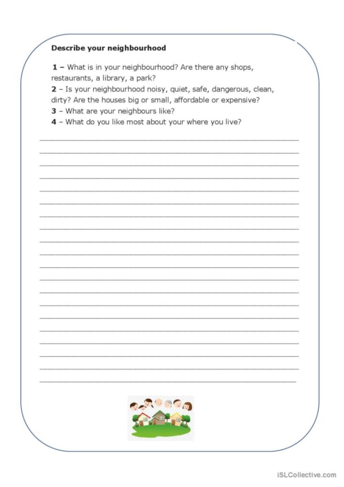 Printable exercise designed to enhance noun recognition and usage skills Worksheet featuring Neighborhood Nouns for phonics practice in second grade