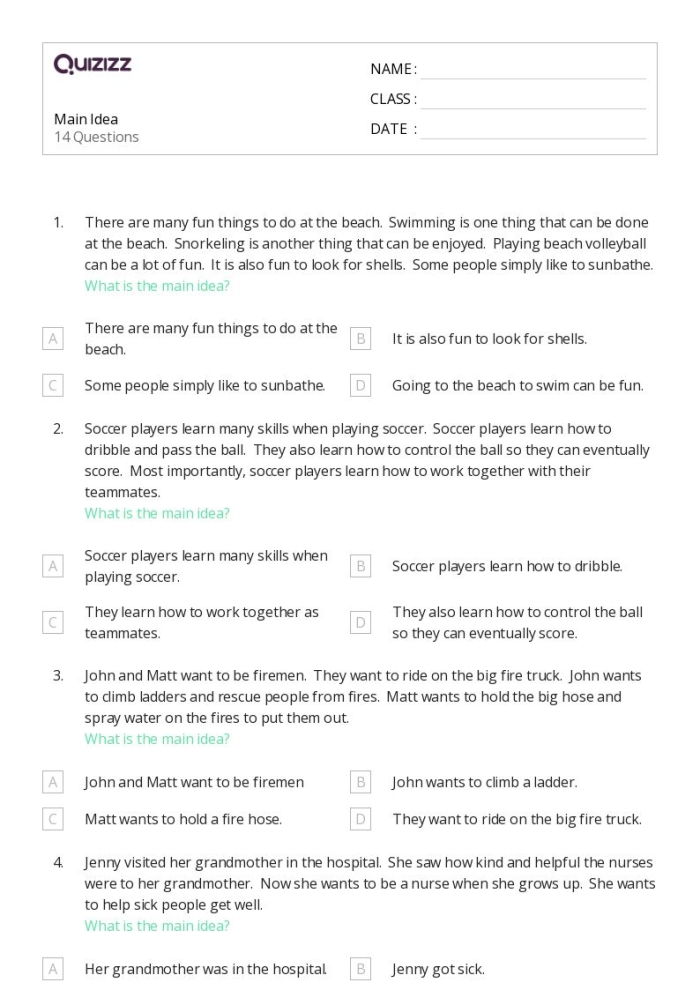 Worksheet illustrating how to identify the topic and main idea in nonfiction texts for second graders