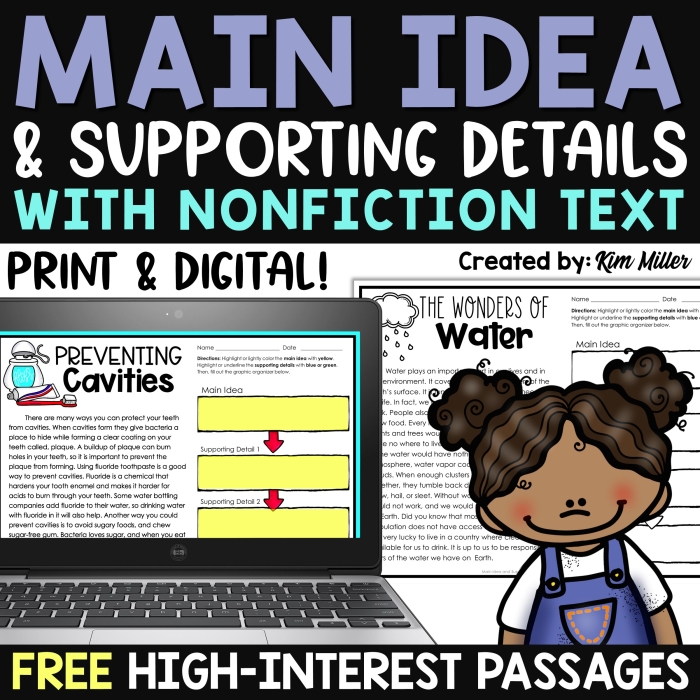 Nonfiction worksheet for second graders on identifying topic and main idea