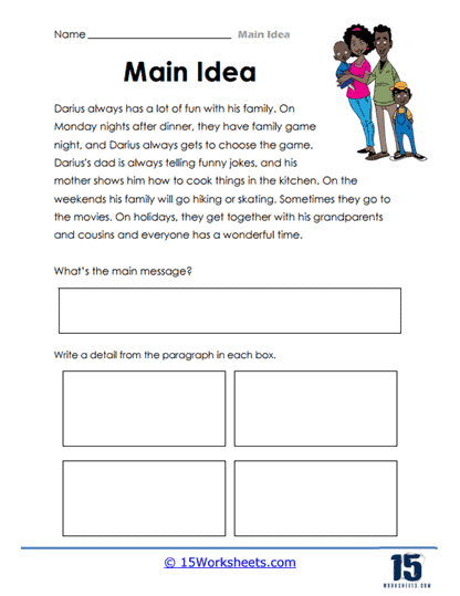 Worksheet for identifying the topic and main idea in nonfiction texts for second graders