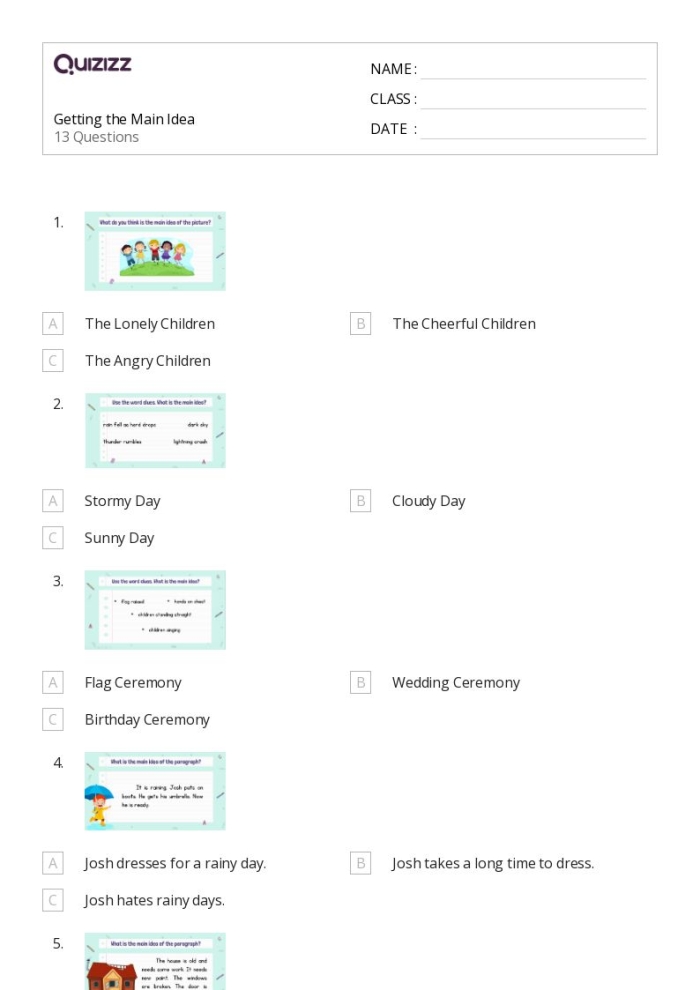 Worksheet for identifying the topic and main idea in nonfiction texts for second graders