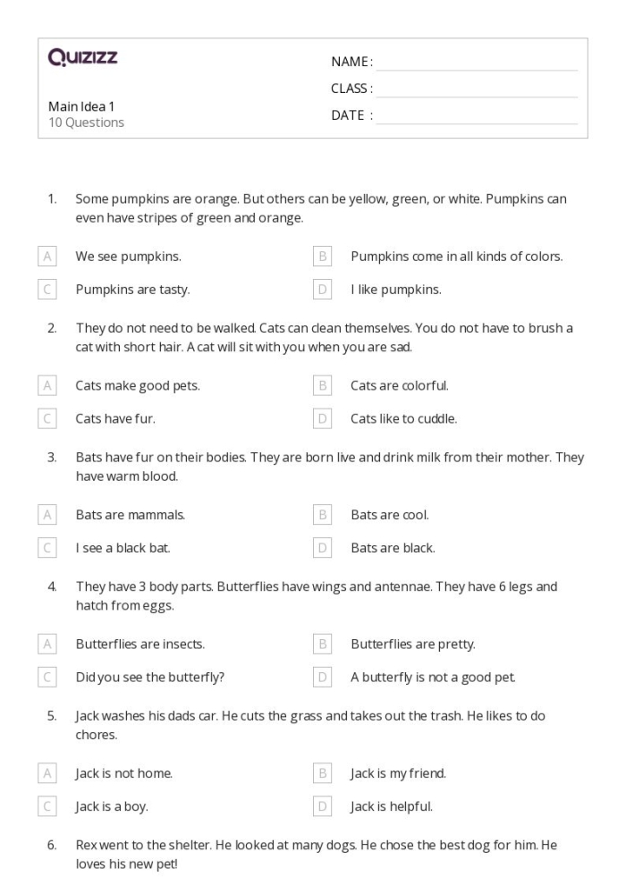 Worksheet for second graders on identifying the topic and main idea in nonfiction texts