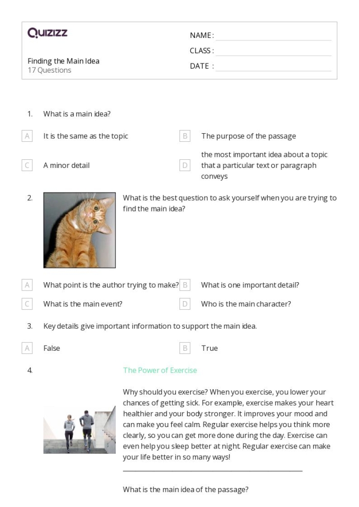 Worksheet for second graders on identifying the topic and main idea of nonfiction texts