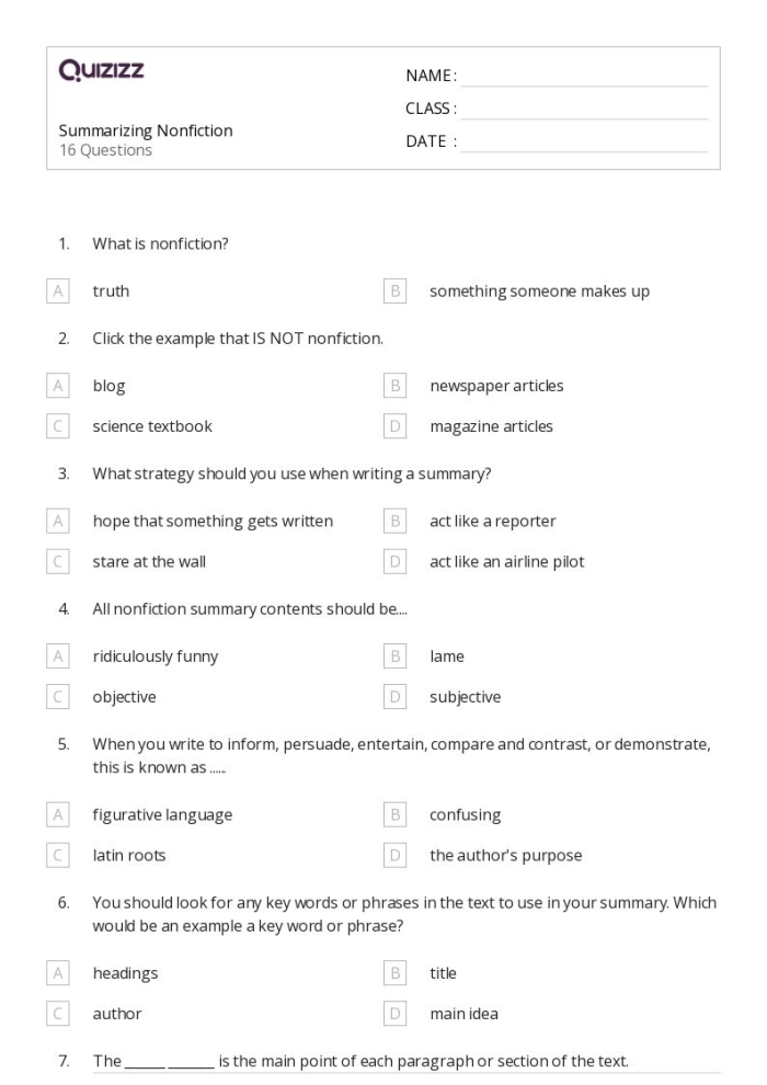 Worksheet for second graders on distinguishing between topic and main idea in nonfiction texts