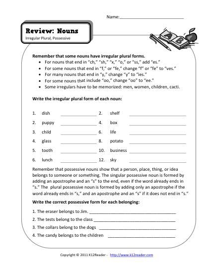 Second grader learning parts of speech with a noun exercise worksheet Colorful noun review worksheet for second grade reading practice