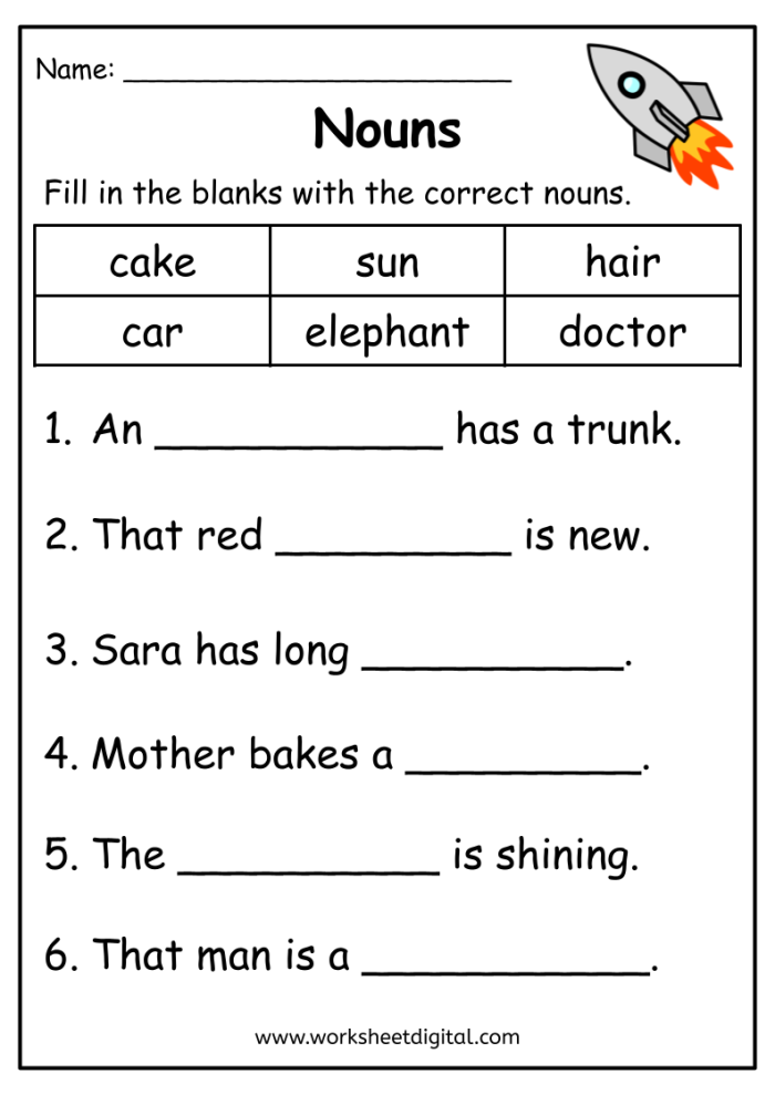 Engaging parts of speech exercise for young learners labeled image 15 Colorful noun review worksheet for second grade reading practice