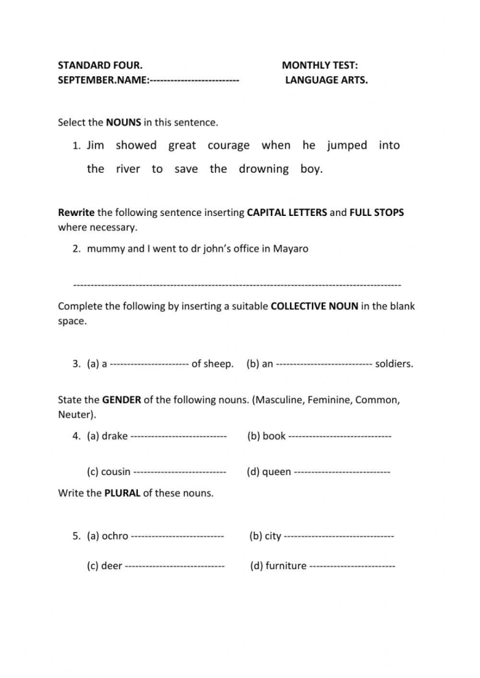 Second grade noun parts of speech exercise worksheet number 18 Colorful noun review worksheet for second grade reading practice