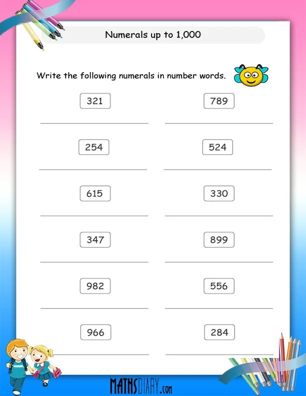 Numbers to 1,000 Check-in Assessment Tool for Early Elementary Math Skills Second grade math worksheet showing counting exercises with numbers organized by ones, tens, and hundreds up to 1,000 for student assessment