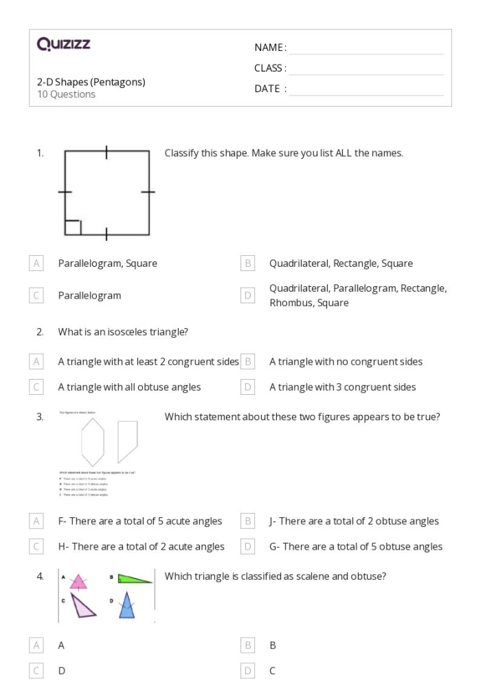 Identifying Shapes: Pentagons activity for second grade students Worksheet featuring pentagons for second graders to practice shape identification