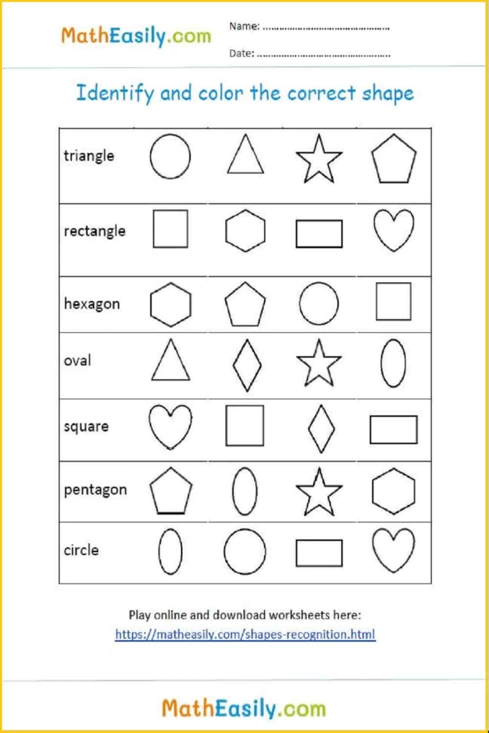 Pentagons identification activity for second grade geometry practice Worksheet for identifying pentagons among various 2-D shapes for second graders