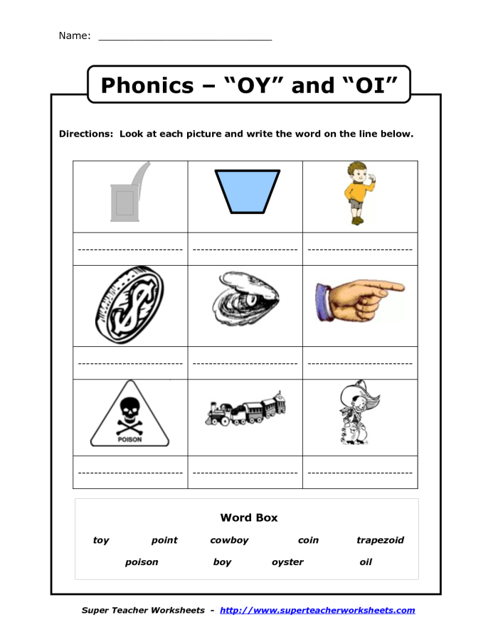 Engaging OY diphthong activity for young learners on worksheet 25 Second grade students complete a vowel diphthongs OY worksheet to improve spelling and phonics