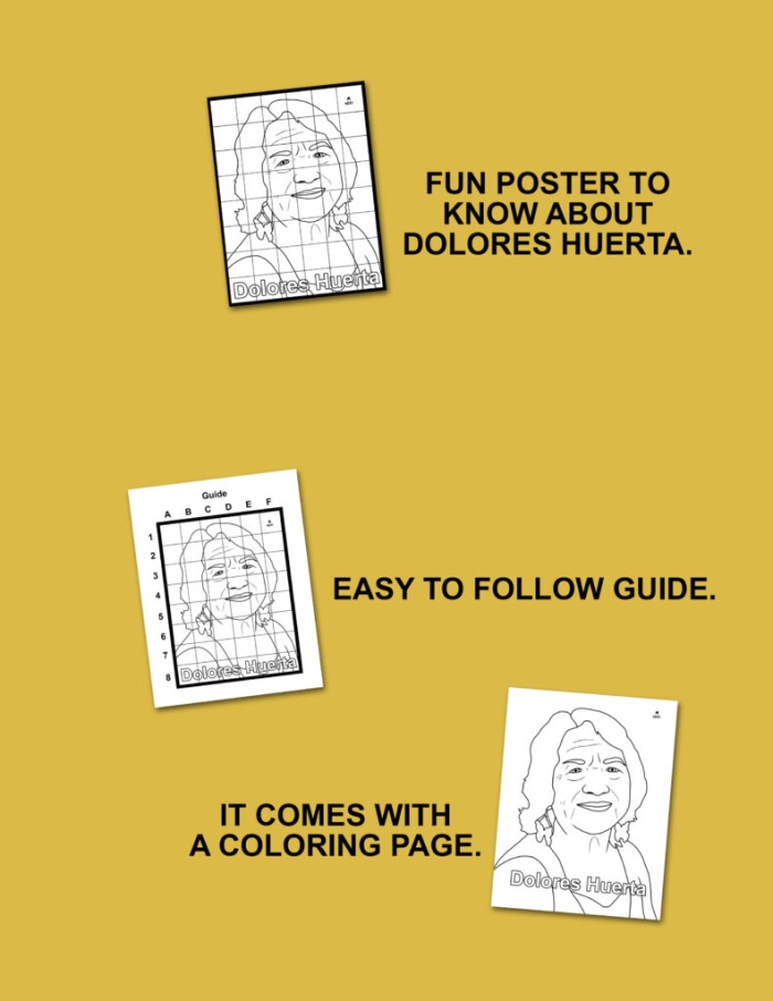 Dolores Huerta coloring page worksheet for second grade physical science students