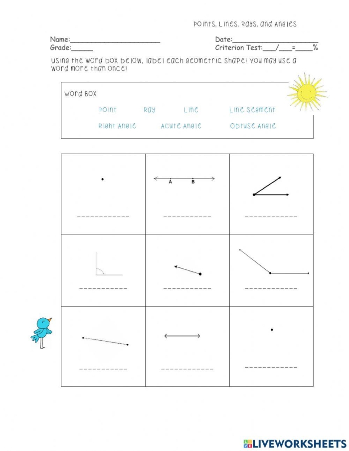 Second Grade worksheet showing colorful plane figures to identify and color