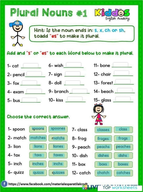 It’s Grammar Time Plural Nouns exercise for second graders, worksheet image 5 Second grade students practicing plural nouns with It’s Grammar Time worksheet number 5