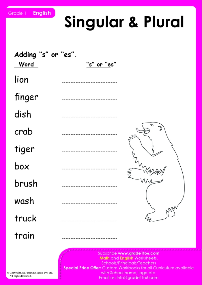 It’s Grammar Time Plural Nouns 1 practice sheet for young learners, image 10 Second Grade worksheet focused on practicing plural nouns with simple exercises