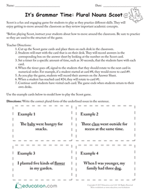 It’s Grammar Time: Plural Nouns 2 exercise for enhancing noun skills Worksheet showcasing plural nouns transformation for second graders