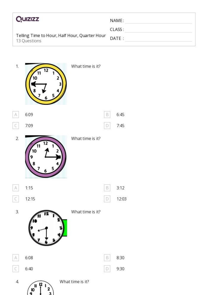 Telling Time: Quarter Hour Practice Worksheet for Second Grade Worksheet focused on practicing telling time at quarter hours for second graders