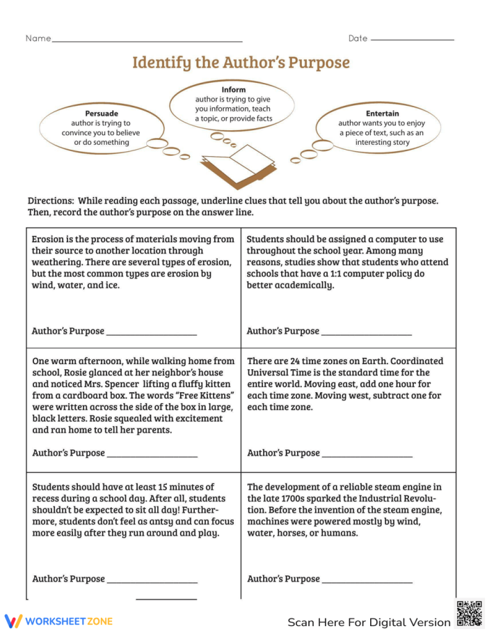 Second grade worksheet on author’s purpose featuring The Princess and the Pea story adaptation
