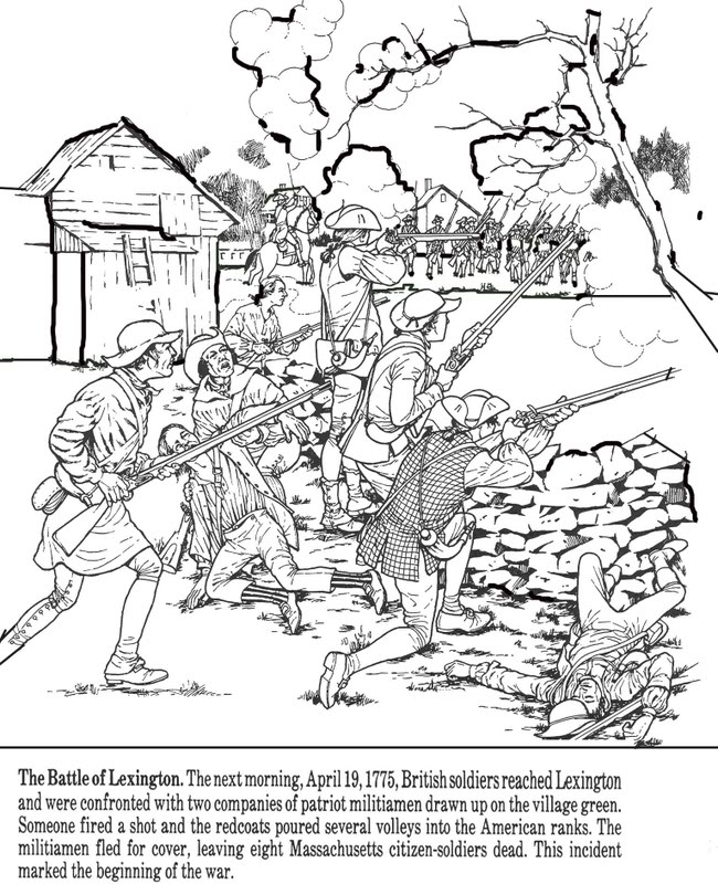 Coloring page for kids reviewing the Revolutionary War and alphabet basics, image 12 Second Grade Revolutionary War coloring worksheet featuring alphabet and historical elements