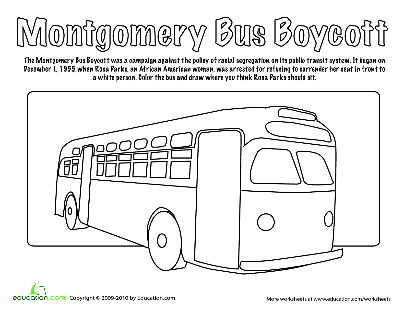 Rosa Parks Coloring Page worksheet for second grade featuring a Civil Rights Movement icon