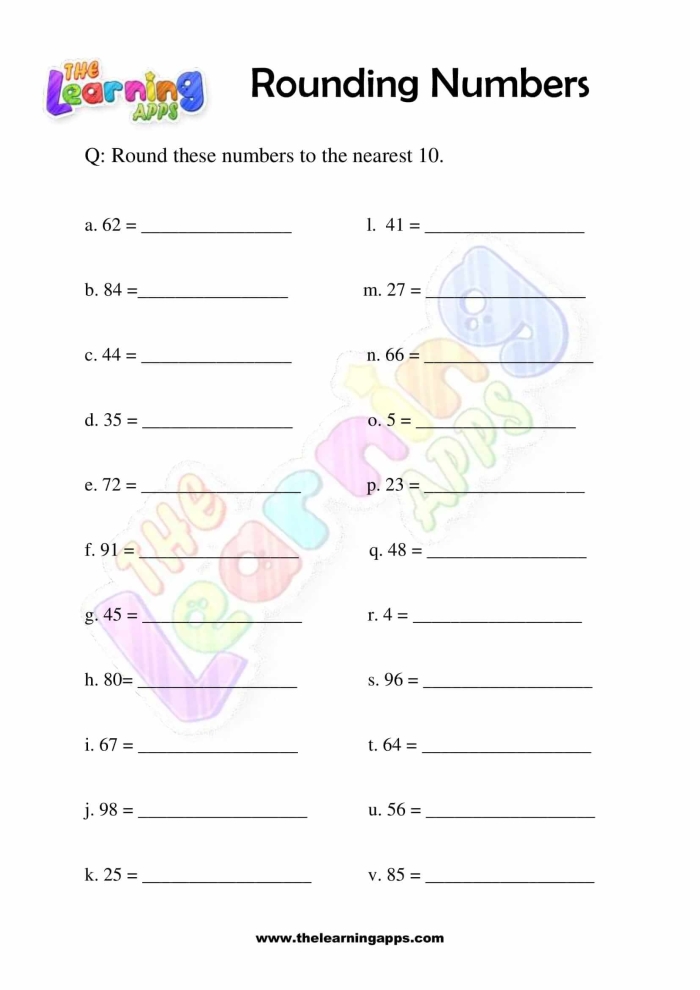 Image 6 from Practice Rounding with a Chart worksheet for elementary addition practice Second grade student completing a practice rounding with a chart worksheet to develop number rounding skills