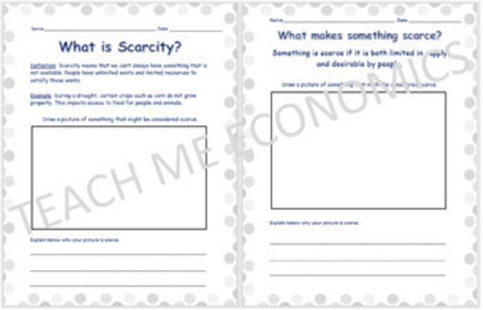 Worksheet exploring the meaning of scarcity with subtraction exercises for second graders