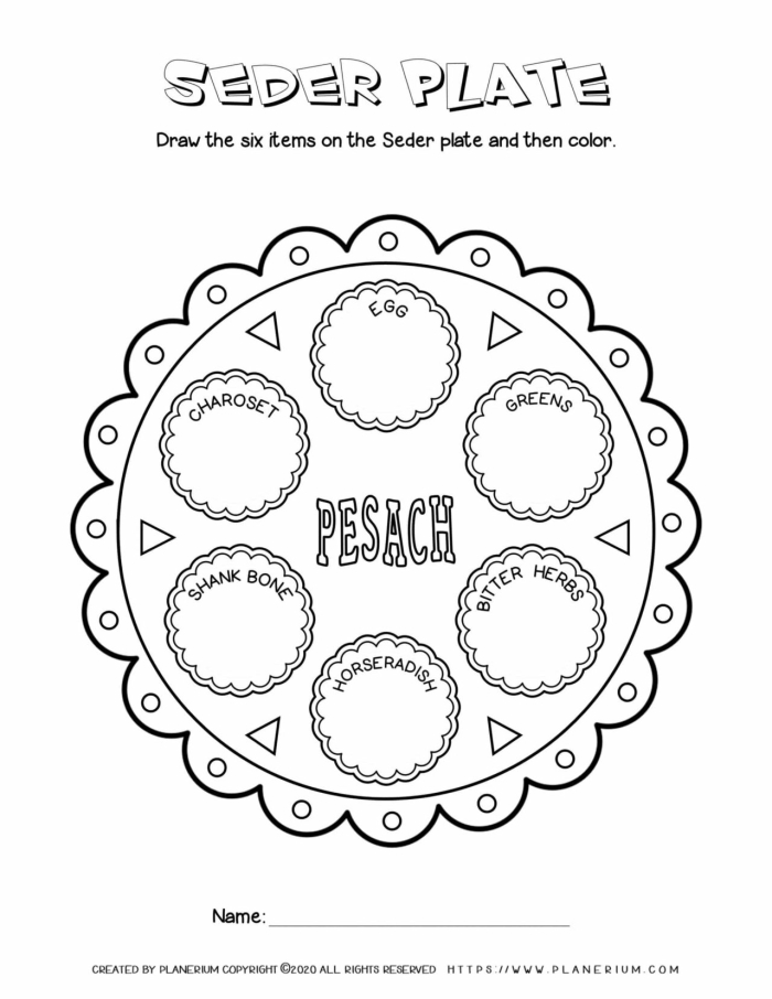 A colorful worksheet for second graders about Passover traditions, focusing on the Seder meal