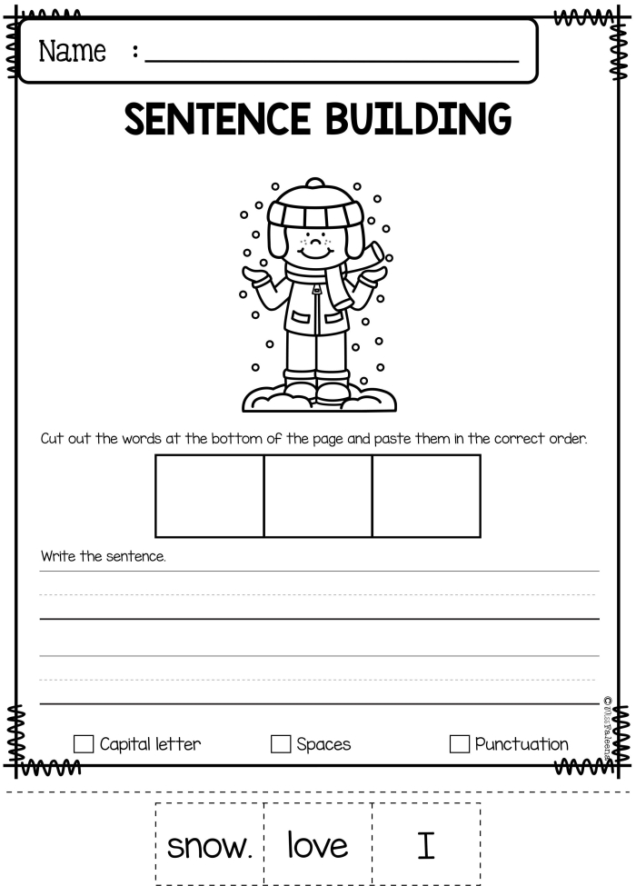 Printable Build a Sentence worksheet for physical science activities Worksheet designed for second graders to practice building sentences