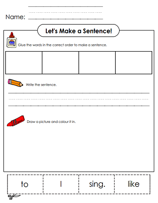 Printable Build a Sentence worksheet for young learners Worksheet for building sentences in second grade physical science