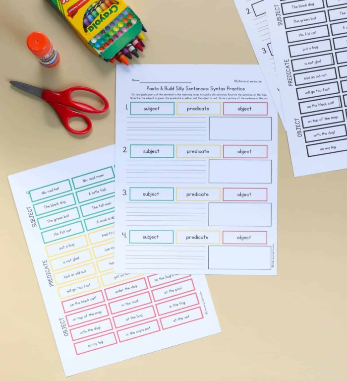Build a Sentence worksheet for physical science learning activities Worksheet for practicing sentence building for second graders